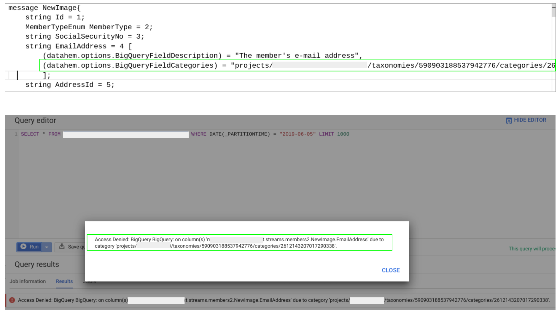 BigQuery Column based access